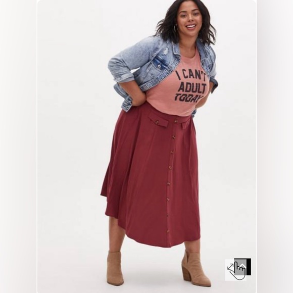 Torrid Midi Challis Button Front Skirt - Picture 3 of 6